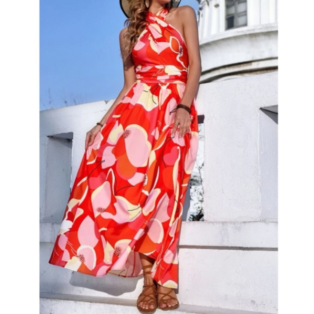 Boho floral print halter maxi dress - Picture 4 of 8